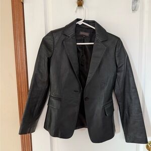 Classic OPART size 55 Black real Leather Womens classy blazer